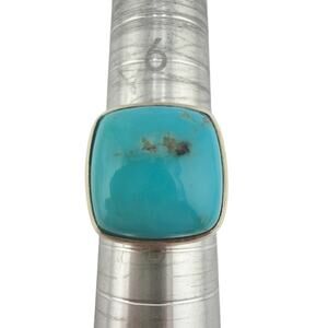 Sterling Silver Natural Turquoise Bezel Set Ring Size 8.5